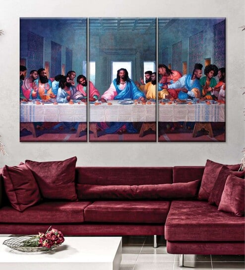 Blue Last Supper Wall Art Panels ( Set Of 3)