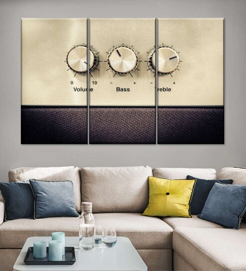 Beige Volume Controls For Music Panels Canvas Wall Art Panels ( Set Of 3)