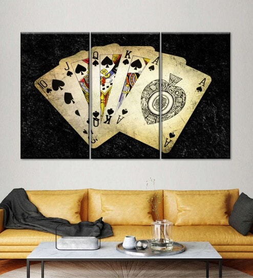 Black Beige Poker Spade Framed Wall Art Panels ( Set Of 3)