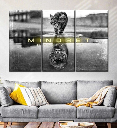 Black White Mindset Is Everything Inspirational Quote Printed Framed Wall Art Panels ( Set Of 3)