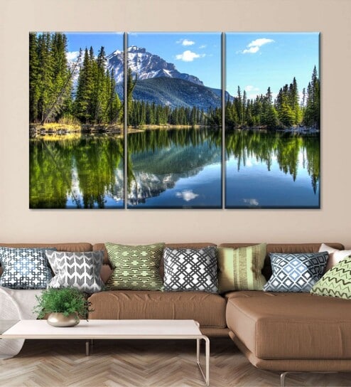 Blue Green Banff National Park Printed Framed Wall Art Panels ( Set Of 3)