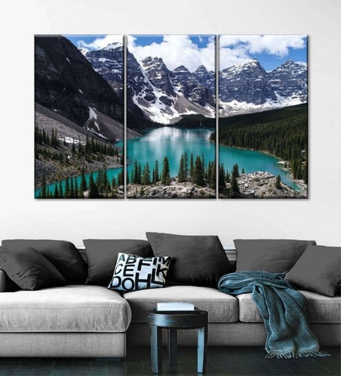 Blue White Lake Louise Landscape Panels Wall Art Panels ( Set Of 3)