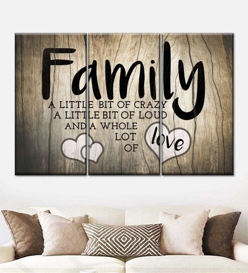 Brown Black Family Love Typography Panels Canvas Wall Art Panels ( Set Of 3)
