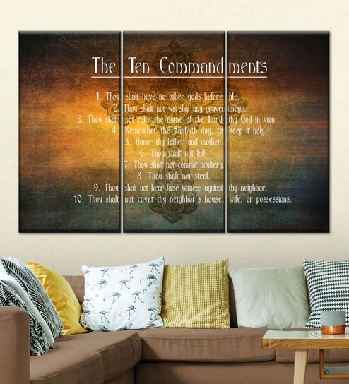 Brown White Bibles Ten Commandments Printed Framed Wall Art Panels ( Set Of 3)