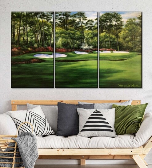 Green Black Augusta National 13th Hole Printed Framed Wall Art Panels ( Set Of 3)