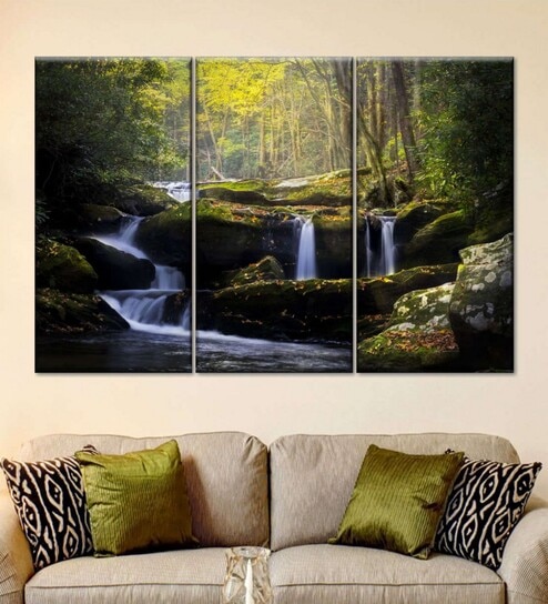Green Stream In The Smokies Panels Canvas Wall Art Panels ( Set Of 3)