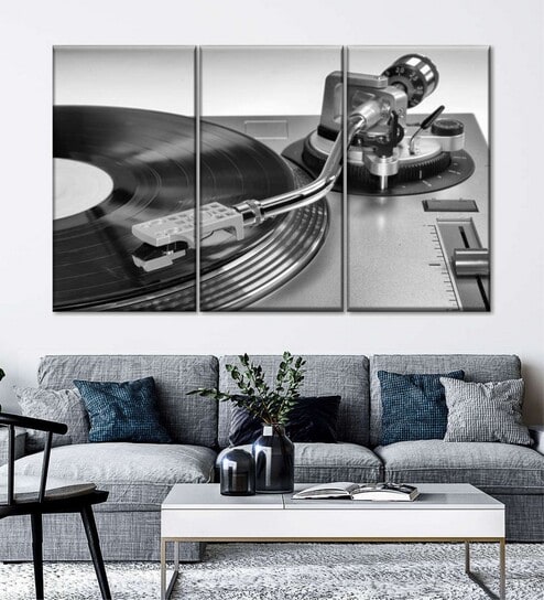 Grey Vinyl Record Player Panels Canvas Wall Art Panels ( Set Of 3)