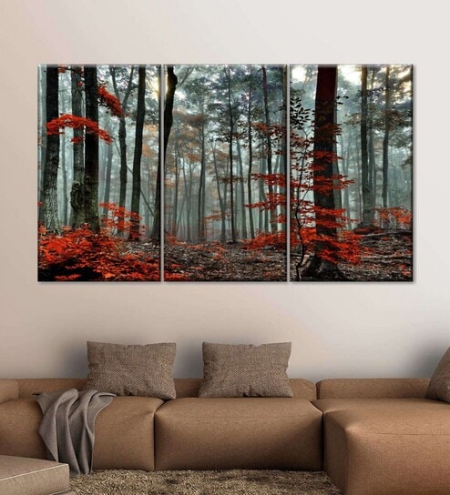 Orange-Coloured White Generic Modern Tableau Printed Wall Art Panels ( Set Of 3)