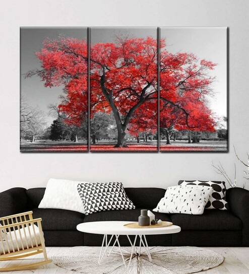 Red Grey Tree Panels Wall Art Panels ( Set Of 3)