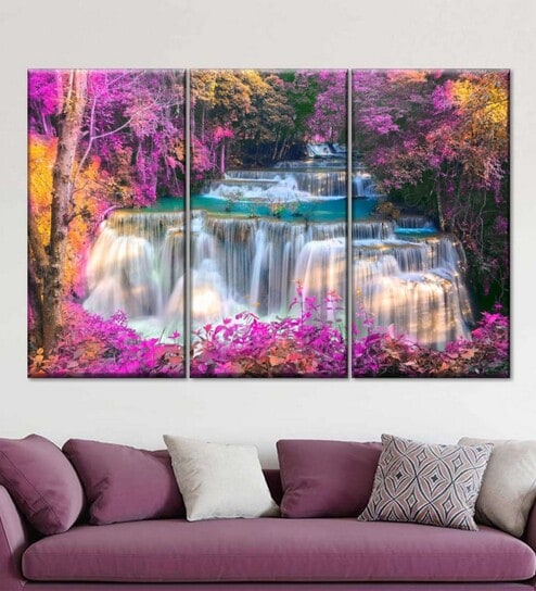 White Pink Waterfalls Framed Wall Art Panels ( Set Of 3)
