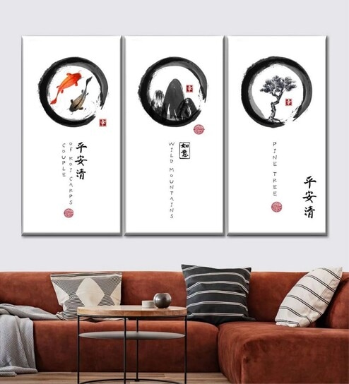 White Zen Circles Panels Canvas Wall Art Panels ( Set Of 3)