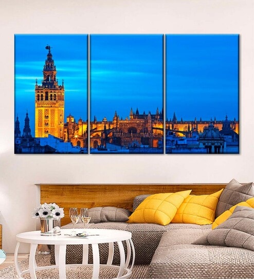 Brown Blue Painting Wall Art Panels ( Set Of 3)