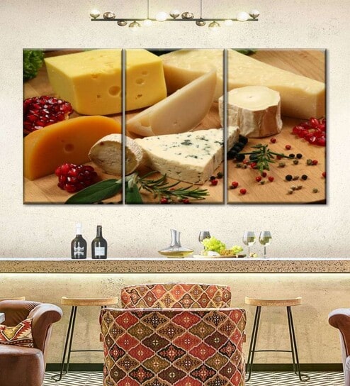 Beige Cream Coloured Savory Cheeses Painting Wall Art Panels ( Set Of 3)