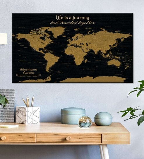 Black Beige World Map Wall Art