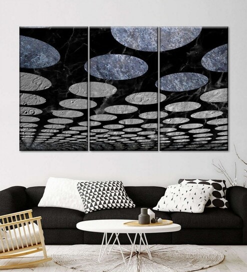 Black Grey Circular Infinity Painting Wall Art Panels ( Set Of 3)