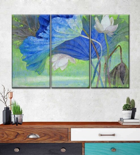 Blue Green Azure Early Spring Wall Art Panels ( Set Of 3)