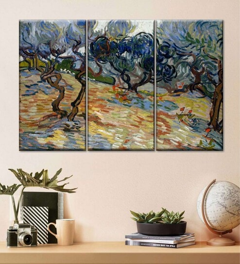 Blue Yellow Olive Trees 1889 Painting Wall Art Panels ( Set Of 3)