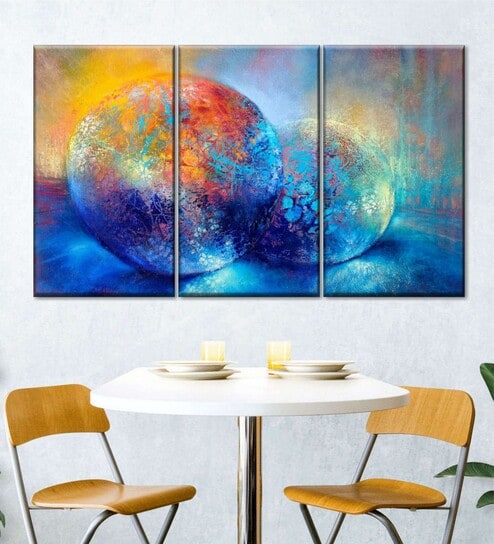 Blue Yellow Small Treasures Painting Wall Art Panels ( Set Of 3)