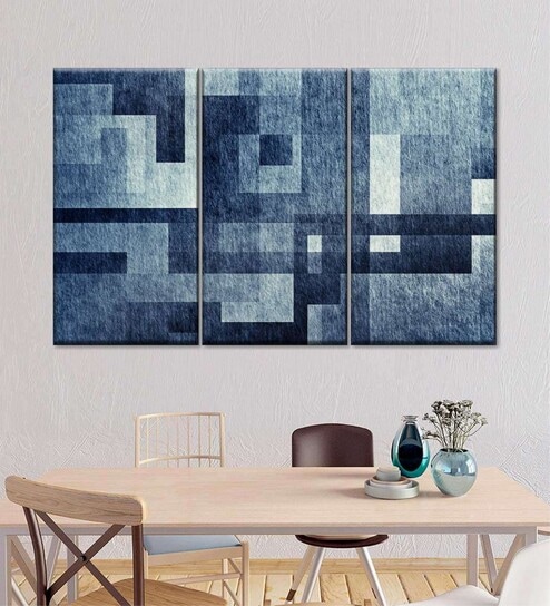 Blue Creative Abstract Painting Wall Art Panels ( Set Of 3)