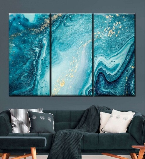 Blue Painting Wall Art Panels ( Set Of 3)