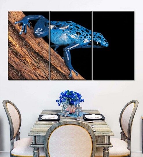 Blue Poison Arrow Frog Printed Framed Wall Art Panels ( Set Of 3)