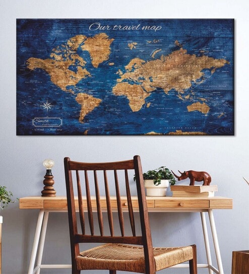 Blue World Map Wall Art
