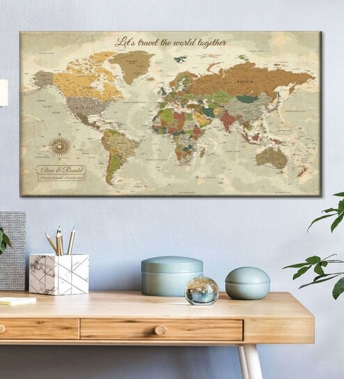 Brown Beige World Map Wall Art
