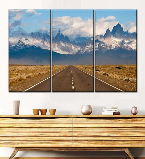Brown Blue Painting Wall Art Panels ( Set Of 3)