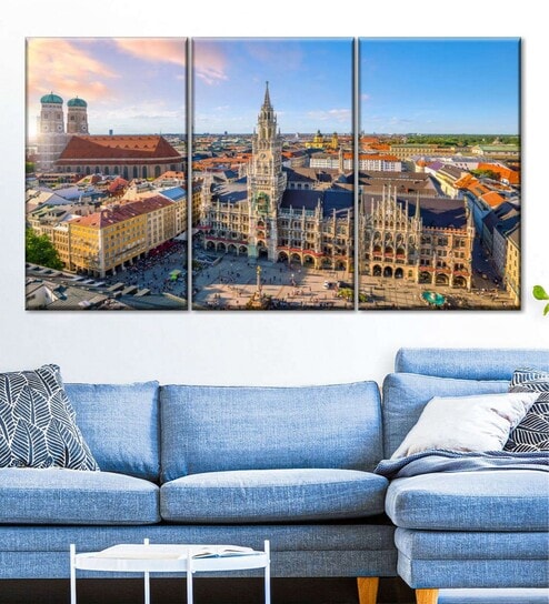 Brown Blue Painting Wall Art Panels ( Set Of 3)