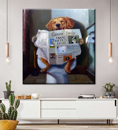 Brown White Dog Gone Funny Bathroom Printed Wall Art