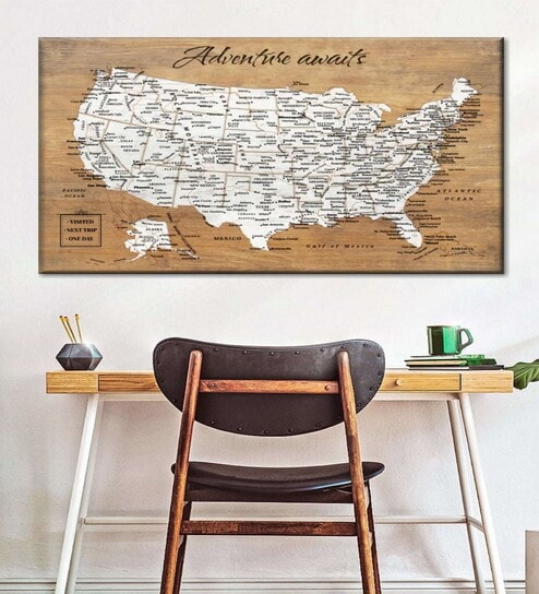 Brown White World Map Wall Art