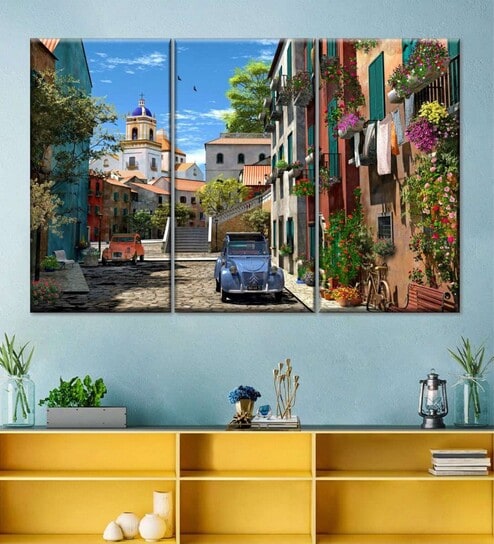 Green Blue Mediterranean Morning Painting Wall Art Panels ( Set Of 3)