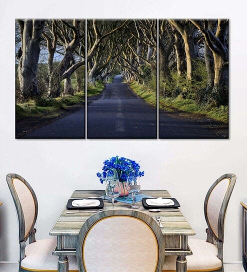 Green Blue The Dark Hedges Painting Wall Art Panels ( Set Of 3)