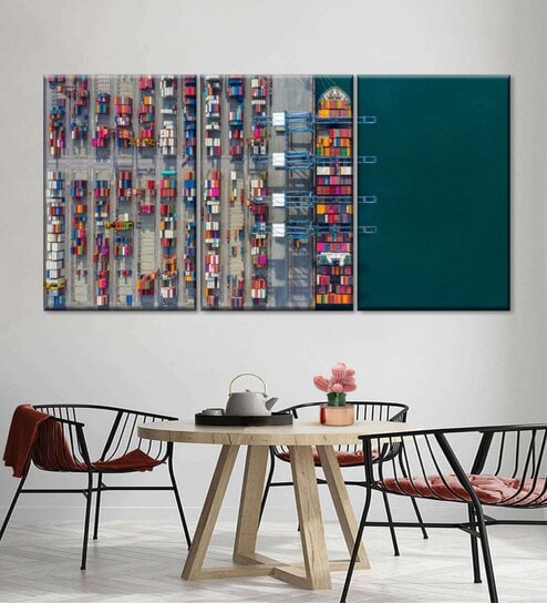 Green Grey Seaport From Above Wall Art Panels ( Set Of 3)