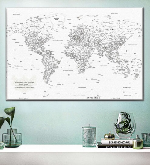 Grey & White World Map Wall Art