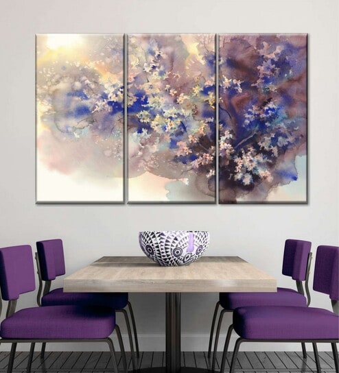 Grey Blue Cherry Floral Abstract Wall Art Panels ( Set Of 3)