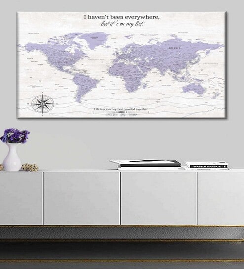 Grey Blue World Map Wall Art