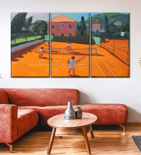 Orange Clay Court Tennis Lapad Croatia Printed Framed Wall Art Panels ( Set Of 3)