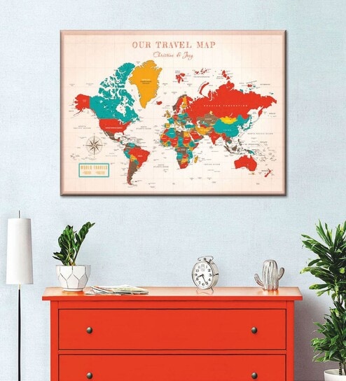 Peach Colored Red World Map Wall Art