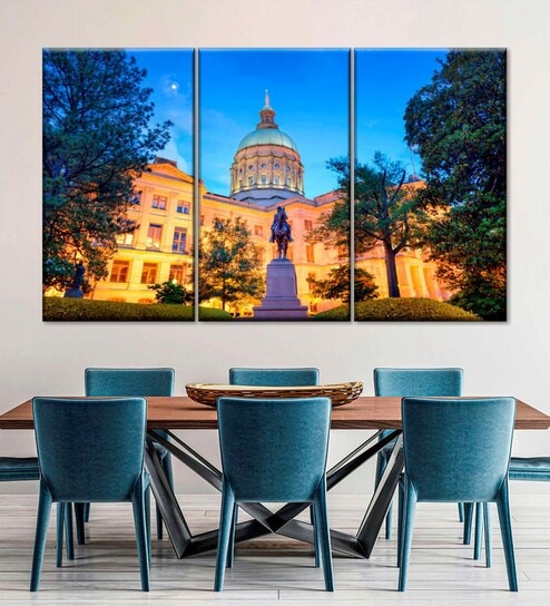 Purple Glowing Georgia State Capitol Printed Framed Wall Art Panels ( Set Of 3)