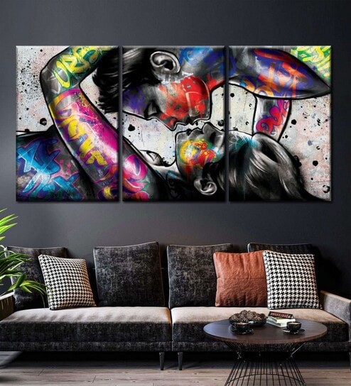 Black Urban Couple Painting Wall Art Panels ( Set Of 3)