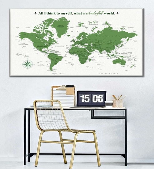 White & Green World Map Wall Art