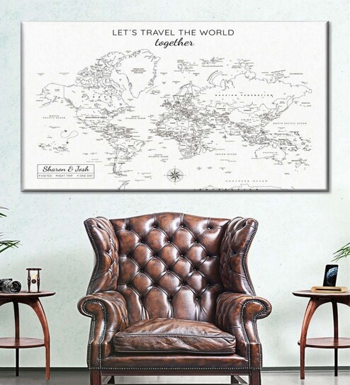 White & Grey World Map Printed Wall Art