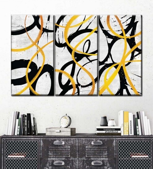 White Black Painting Wall Art Panels ( Set Of 3)