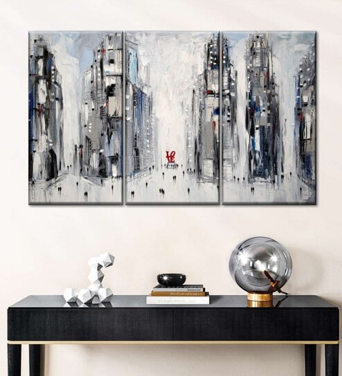 White Black Urban Love Painting Wall Art Panels ( Set Of 3)
