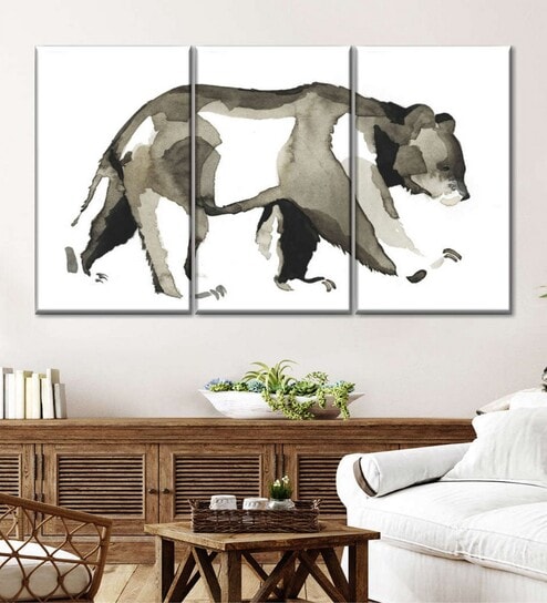 White Grey Watercolor Woodland IV Painting Wall Art Panels ( Set Of 3)