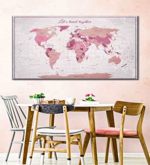 White Pink World Map Painting Wall Art