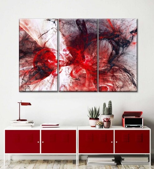 White Red Vampire Blood Abstract Painting Wall Art Panels ( Set Of 3)