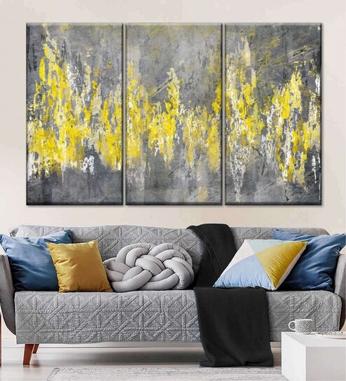 Yellow Grey Painting Wall Art Panels ( Set Of 3)