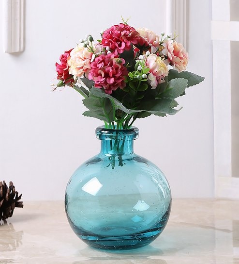 Buy Aqua Blue Transparent Pot Shaped Glass Vase By Aapno Rajasthan